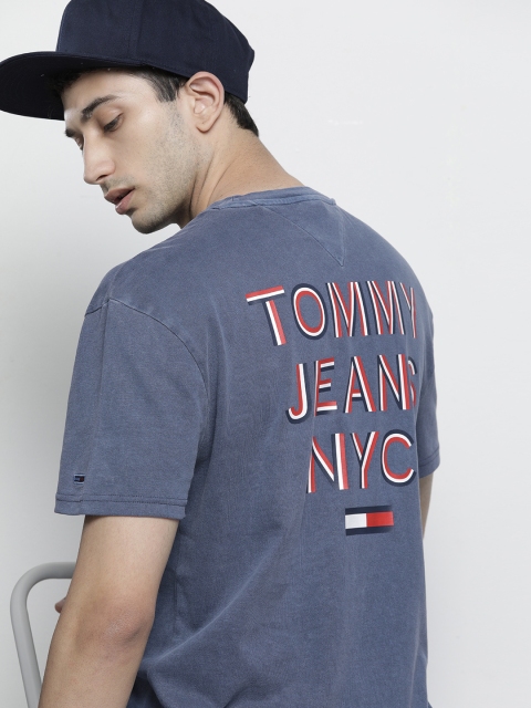 

Tommy Hilfiger Men Navy Blue Brand Logo Printed Pure Cotton T-shirt