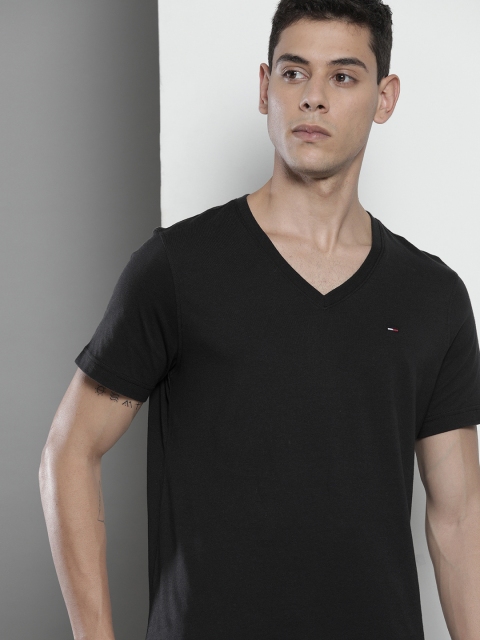 

Tommy Hilfiger Men Black V-Neck Solid Pure Cotton T-shirt