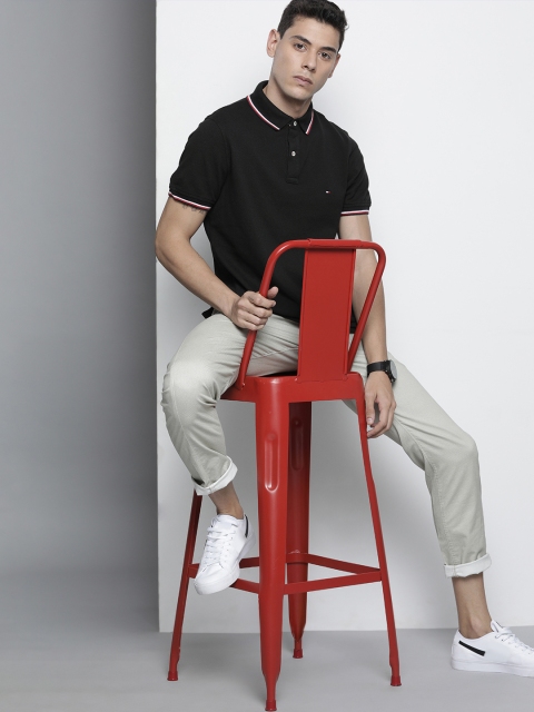 

Tommy Hilfiger Men Black Polo Collar Slim Fit Pure Cotton T-shirt