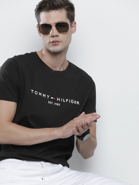 

Tommy Hilfiger Men Black Brand Logo Printed Organic Cotton T-shirt