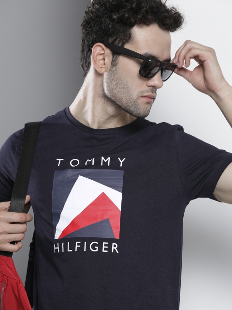 

Tommy Hilfiger Men Navy Blue Cotton Brand Logo Printed T-shirt
