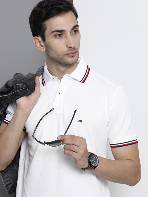 

Tommy Hilfiger Men White Polo Collar Organic Cotton T-shirt with Tipping Detail
