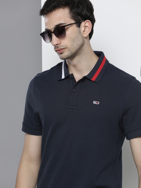 

Tommy Hilfiger Men Navy Blue Polo Collar Pure Cotton T-shirt