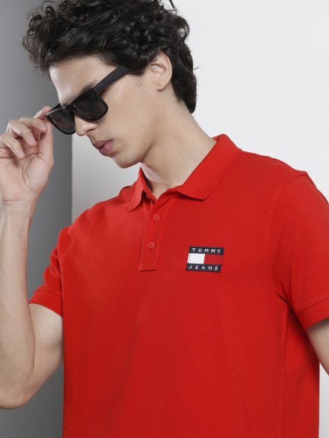 

Tommy Hilfiger Men Red Polo Collar Organic Cotton T-shirt