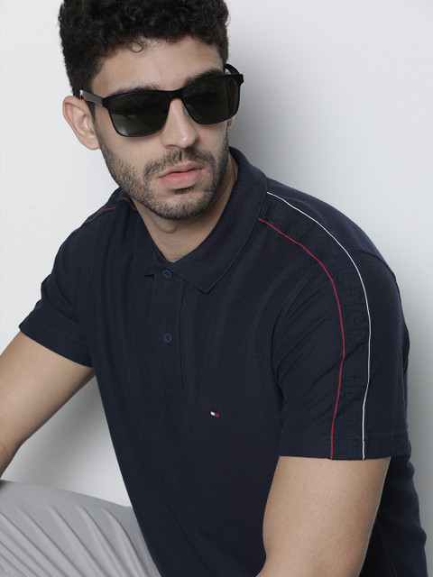 

Tommy Hilfiger Men Navy Blue Cotton Polo Collar T-shirt