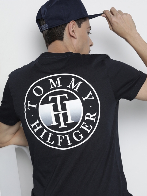 

Tommy Hilfiger Men Navy Blue & White Brand Logo Printed T-shirt
