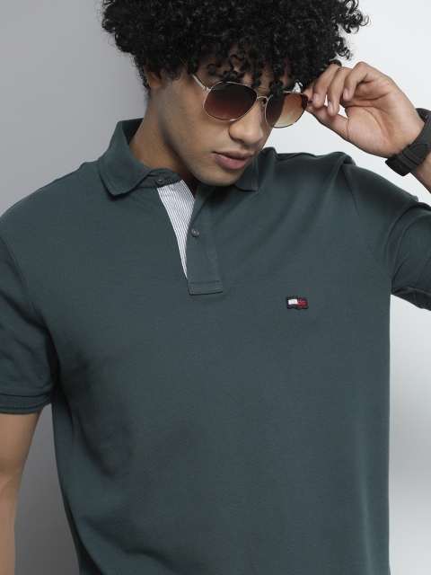 

Tommy Hilfiger Men Teal Green Polo Collar Cotton T-shirt