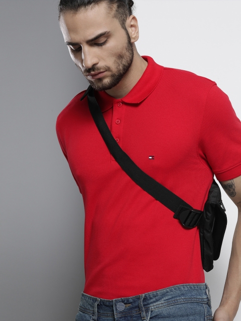 

Tommy Hilfiger Men Red Solid Polo Collar Pure Cotton T-shirt