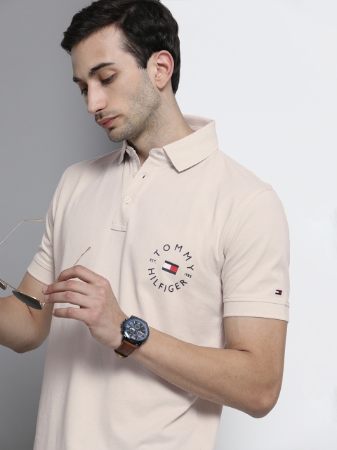 

Tommy Hilfiger Men Peach-Coloured Polo Collar Organic Cotton T-shirt With Printed Detail