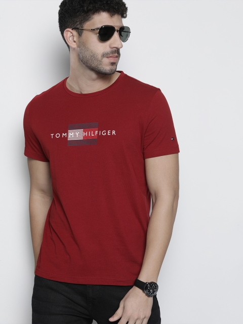 

Tommy Hilfiger Men Red Organic Cotton Brand Logo Printed T-shirt