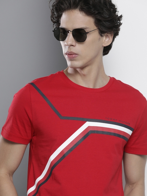 

Tommy Hilfiger Men Red & White Striped Organic Cotton T-shirt