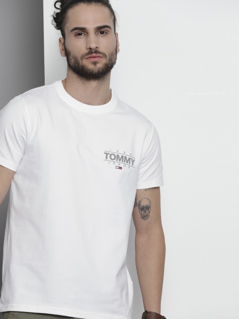 

Tommy Hilfiger Men White Brand Logo Printed Slim Fit T-shirt