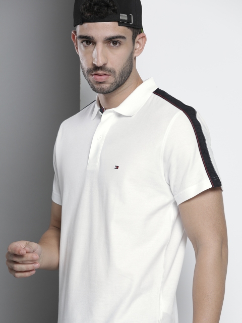 

Tommy Hilfiger Men White Solid Pure Cotton Polo Collar Pure Cotton T-shirt