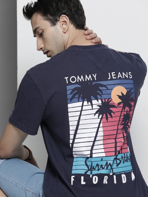 

Tommy Hilfiger Men Navy Blue Back Printed Loose Pure Cotton T-shirt