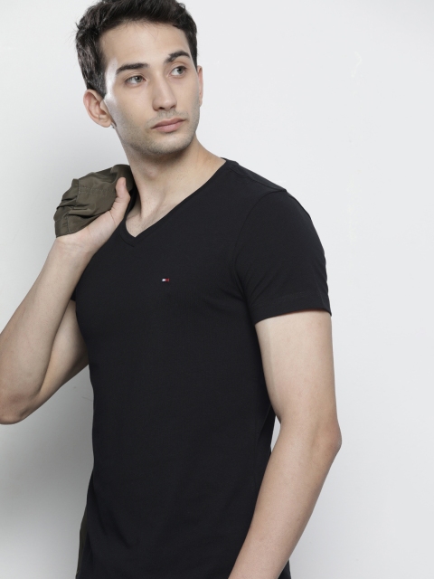 

Tommy Hilfiger Men Black V-Neck Slim Fit T-shirt