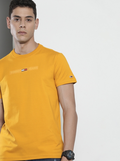 

Tommy Hilfiger Men Mustard Yellow Typography Printed Slim Fit T-shirt