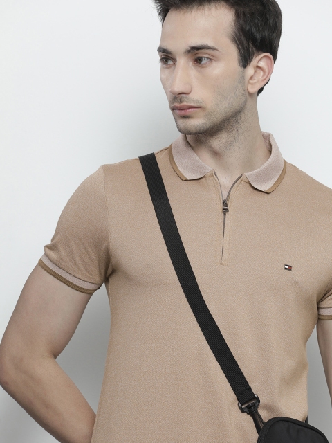 

Tommy Hilfiger Men Brown Polo Collar Slim Fit Pure Cotton T-shirt