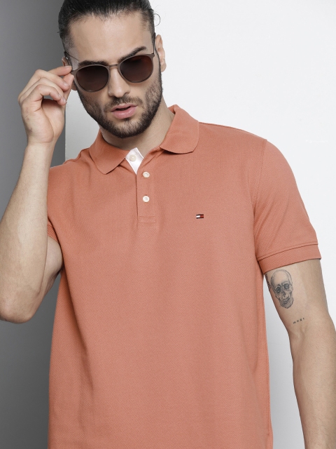 

Tommy Hilfiger Men Rust Pink Polo Collar T-shirt