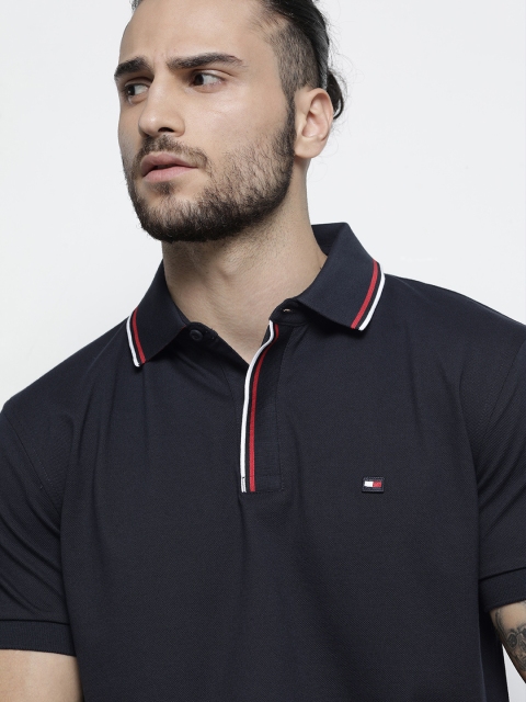 

Tommy Hilfiger Men Navy Blue Polo Collar Pure Cotton T-shirt
