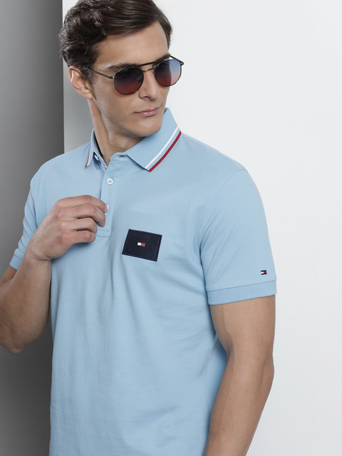 

Tommy Hilfiger Men Blue Polo Collar Organic Cotton T-shirt