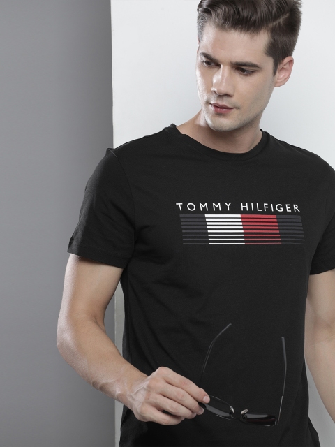 

Tommy Hilfiger Men Black Brand Logo Printed Organic Cotton T-shirt