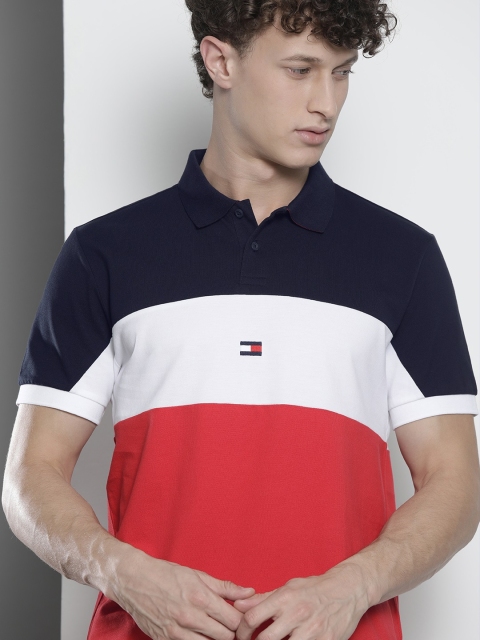 

Tommy Hilfiger Men Red & White Colourblocked Polo Collar Pure Cotton T-shirt