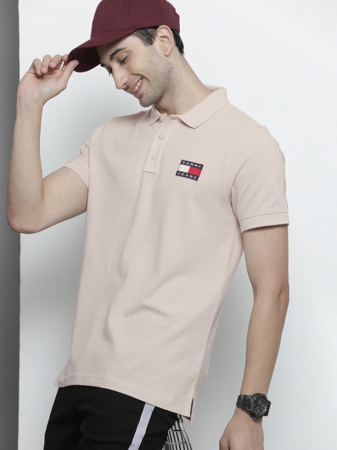 

Tommy Hilfiger Men Beige Brand Logo Printed Polo Collar Pure Cotton T-shirt