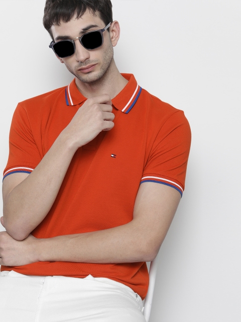 

Tommy Hilfiger Men Orange Solid Organic Cotton Polo Collar Organic Cotton T-shirt