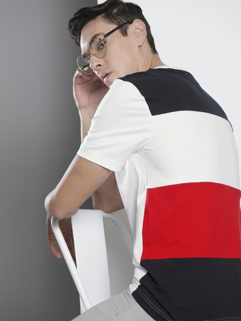 

Tommy Hilfiger Men White Red Colourblocked Organic Cotton Loose Organic Cotton T-shirt