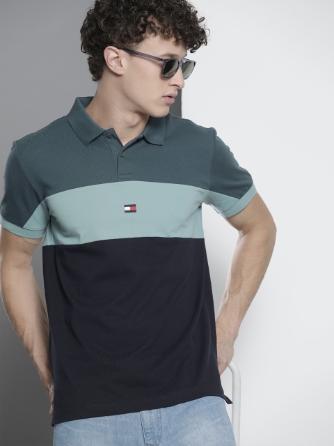 

Tommy Hilfiger Men Black & Grey Colourblocked Polo Collar T-shirt