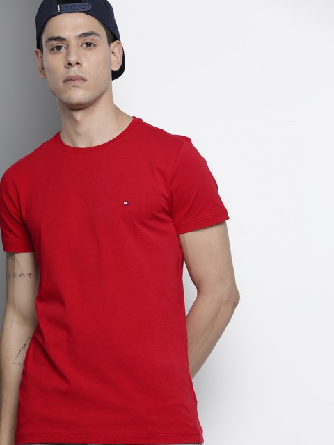 

Tommy Hilfiger Men Red Solid Slim Fit T-shirt