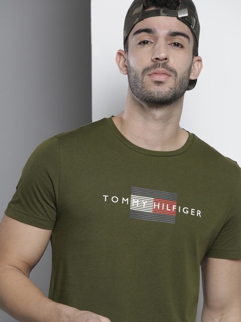 

Tommy Hilfiger Men Olive Green Brand Logo Print Organic Cotton T-shirt