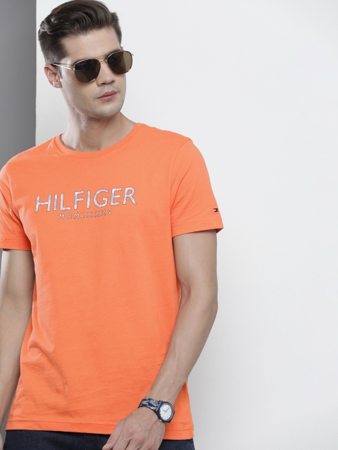 

Tommy Hilfiger Men Orange Typography Printed Pure Cotton Organic Cotton T-shirt