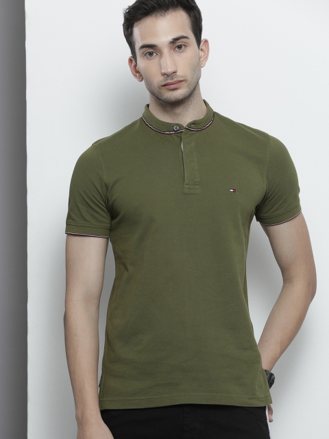 

Tommy Hilfiger Men Olive Green Polo Collar Slim Fit T-shirt