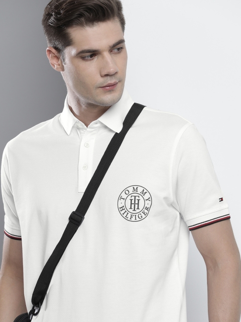 

Tommy Hilfiger Men White & Black Printed Polo Collar T-shirt