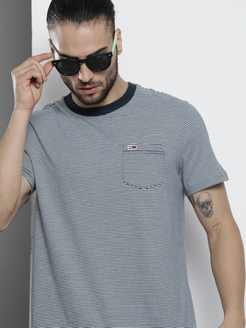 

Tommy Hilfiger Men Navy Blue & White Striped T-shirt