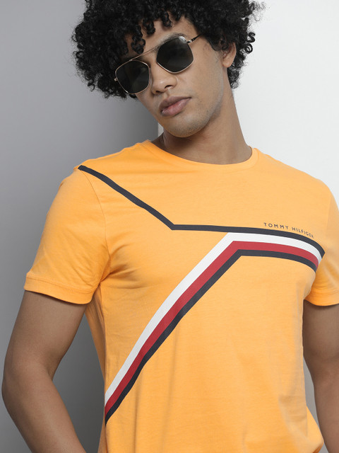 

Tommy Hilfiger Men Coral Orange Striped Organic Cotton T-shirt