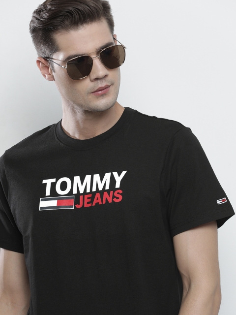 

Tommy Hilfiger Men Black Brand Logo Printed Pure Cotton T-shirt