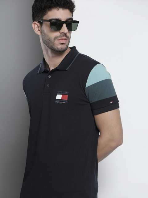 

Tommy Hilfiger Men Navy Blue Polo Collar T-shirt