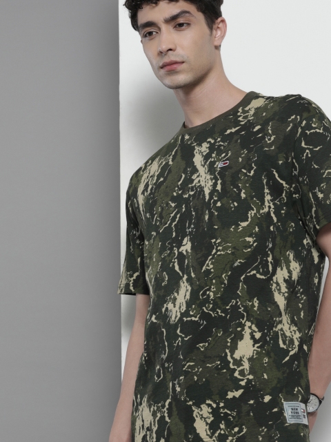 

Tommy Hilfiger Men Olive Green & Beige Camouflage Printed T-shirt