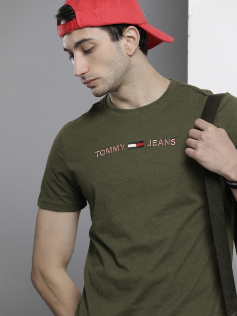 

Tommy Hilfiger Men Olive Green Embroidered Pure Cotton T-shirt