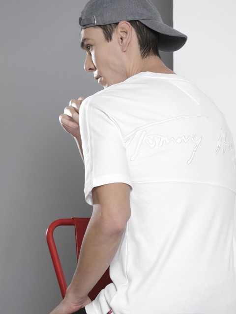 

Tommy Hilfiger Men White Back Embroidered Drop-Shoulder Sleeves T-shirt