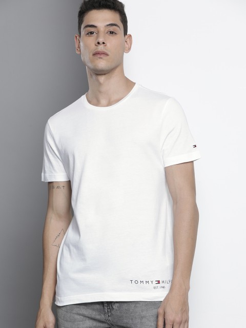 

Tommy Hilfiger Men White Black Printed Pure Cotton T-shirt