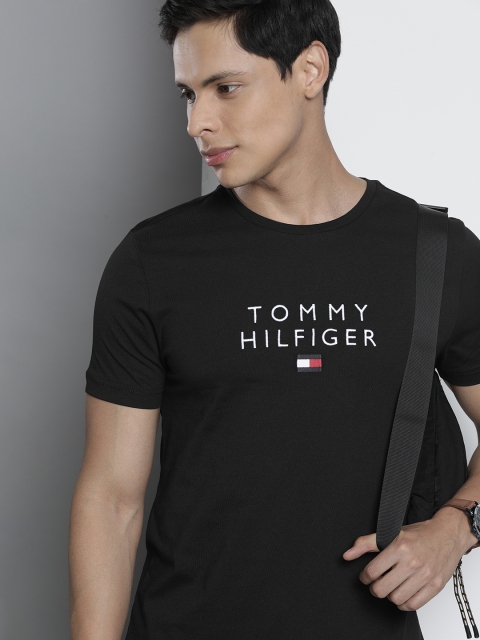 

Tommy Hilfiger Men Black Brand Logo Embroidered Organic Cotton T-shirt