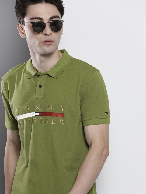 

Tommy Hilfiger Men Olive Green Brand Logo Embroidered Polo Collar T-shirt
