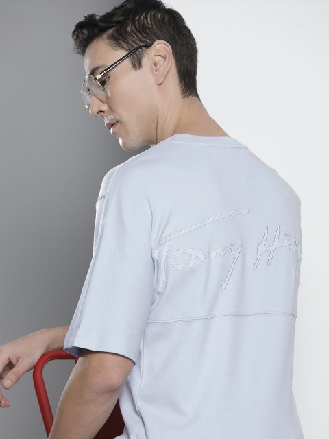 

Tommy Hilfiger Men Blue Brand Logo Back Embroidered Drop-Shoulder Sleeves T-shirt