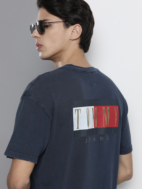 

Tommy Hilfiger Men Navy Blue Brand Logo Printed Pure Cotton T-shirt