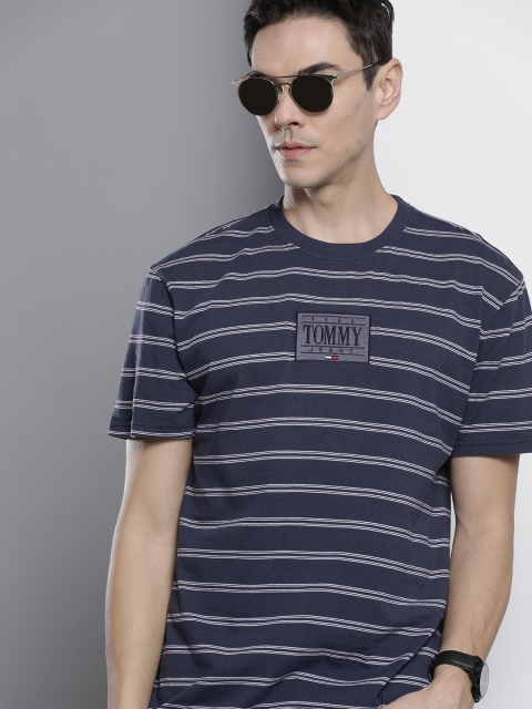 

Tommy Hilfiger Men Navy Blue Striped Organic Cotton T-shirt