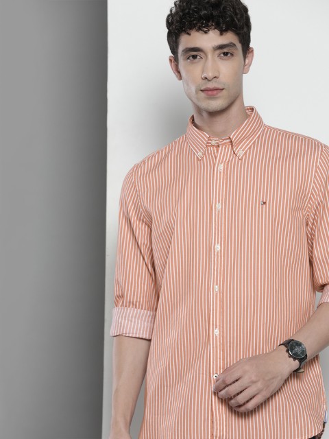 

Tommy Hilfiger Men Peach-Coloured & White Striped Casual Shirt