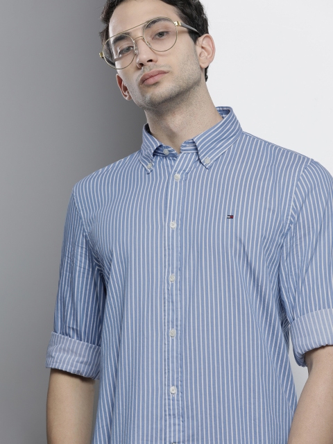 

Tommy Hilfiger Men Blue & White Striped Regular Fit Casual Shirt